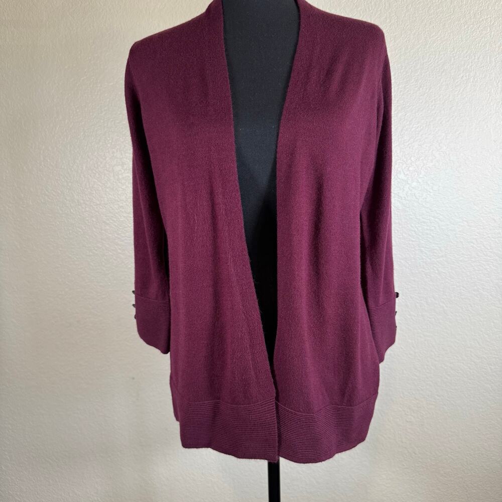 NWT Evolution by Cyrus Open Cardigan 3/4 Sleeve Buttoned Cuffs Burgundy Size S
